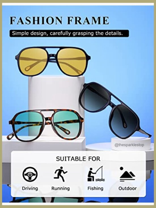 Retro Square Aviator Sunglasses Double Bridge UV400 Protection main image 4